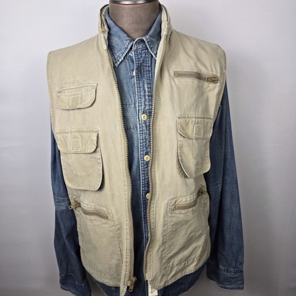 Vintage 80’s Banana Republic Safari Photographer Khaki Pocket Vest Mens Large - Picture 3 of 12
